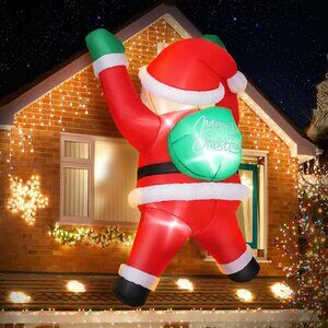 Climbing Santa Christmas Inflatable with LED Lights for Roof Window Yard Decor